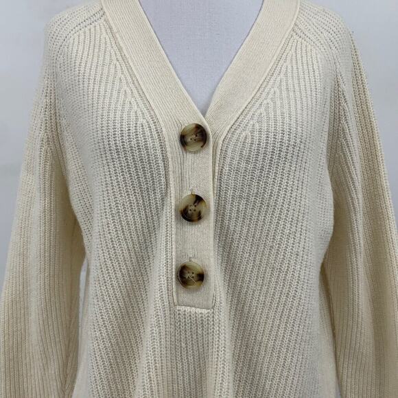 Madewell Sweater Womens S Small Beige Merino Wool Blend Lyle Rib Henley Pullover - Picture 3 of 11